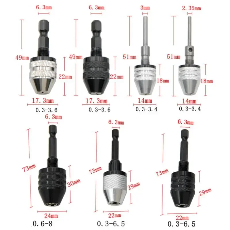 RYRA Keyless Drill Chuck Screwdriver Impact Driver Adaptor 1/4 '' Hex Shank Drill Bit Tool Convertor Adapter Bits Adapter