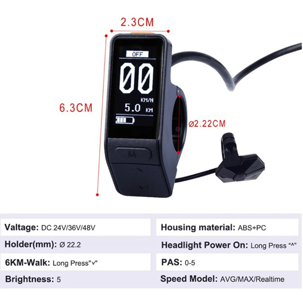 

E-Bike LCD Display For Cycling For E-Bike Upgrade 1.3-inch Display Average Speed Maximum Speed Speed Real-time Trip Odometer