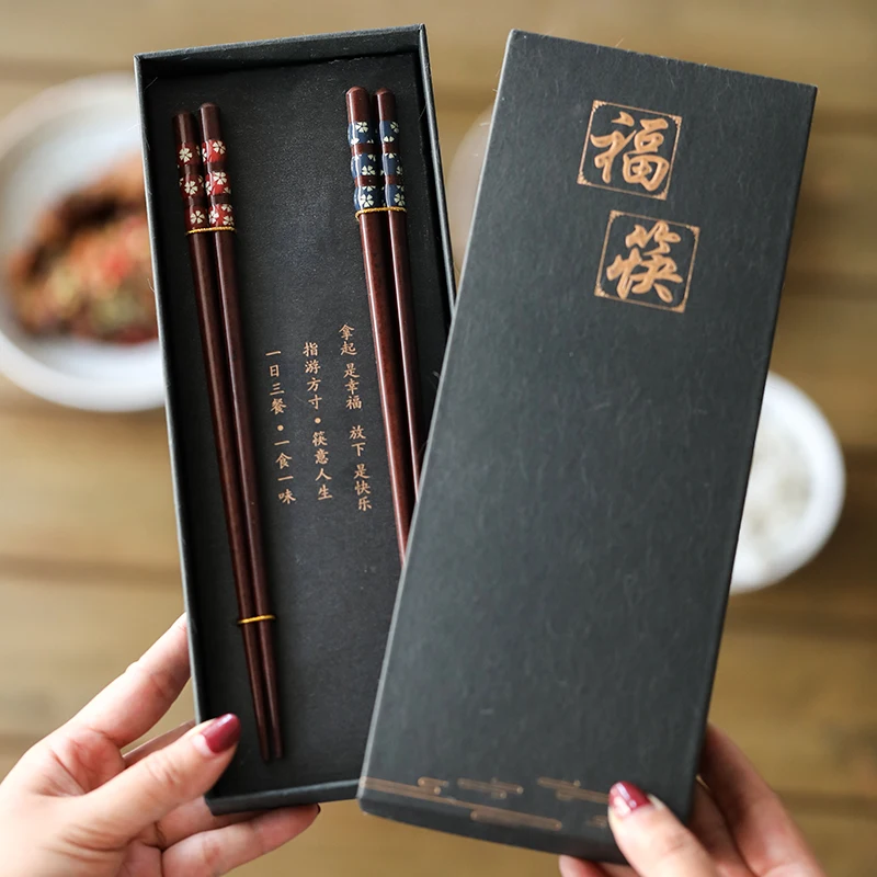 Wooden Chopsticks Reusable  Dishwasher Safe Fancy Chopsticks Korean Japanese Chop Sticks 2 Pairs Gift Box Set