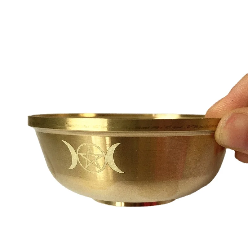 

Altar Bowl Brass Ritual Tarot Pentagram Gold tableware Pentagram Moon Divination Astrological tool Boardgame witchcraft supplies