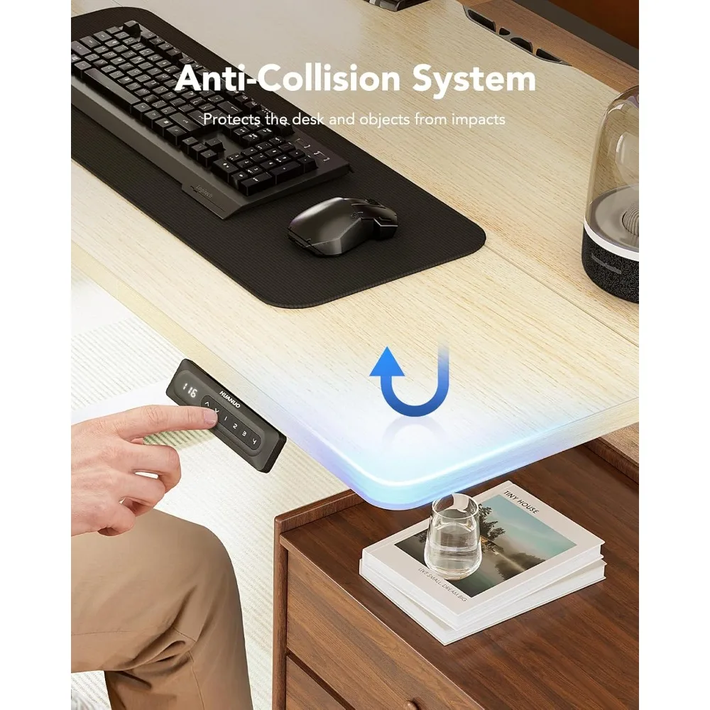 مكتب قائم كهربائي 63 × 28 مع ارتفاع قابل للتعديل، 4 إعدادات لارتفاع الذاكرة، خطاف سماعة الرأس، مدير الكابلات