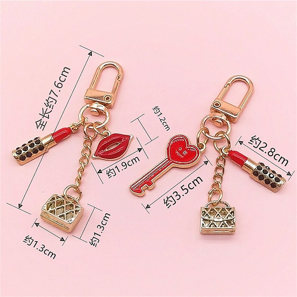 Creative Lipstick Bag Pendant Key Chain Charm Sexy Lips Keyring Accessories Women Bag Ornaments Keyholder Exquisite Gift