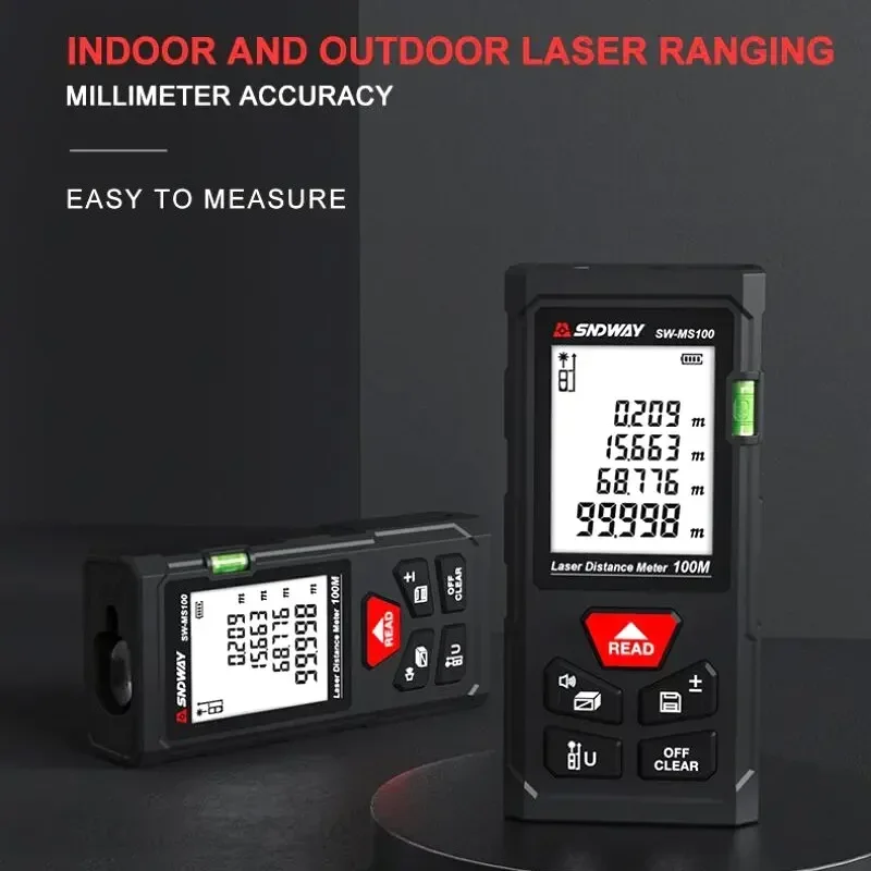 SNDWAY Laser Distance Meter MS50 MS70 MS100 Digital Tape Measure Tool Rangefinder with Distance Area Volume Self-calibration