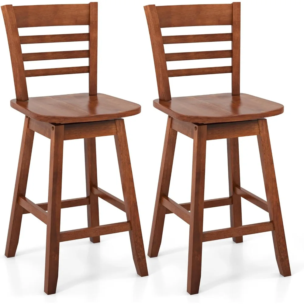 

Bar Stools Set of 2, 24.5 Inch Swivel Counter Height Bar Chairs with Hollow Backrest & Contoured Seat, with Footrest