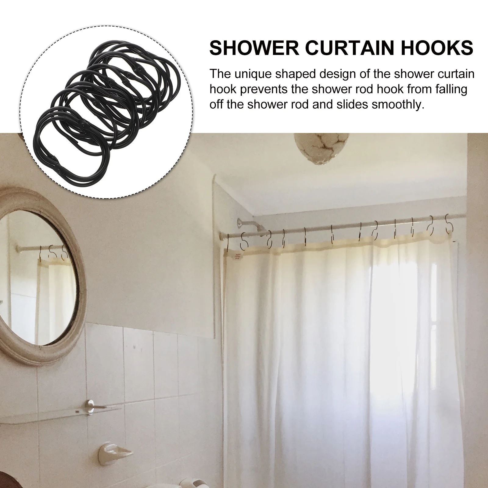 

30pcs Shower Curtain Hooks Iron Rings Drapery Hangers For Bathroom Rod Smooth Sturdy Decorative Oval Accessories