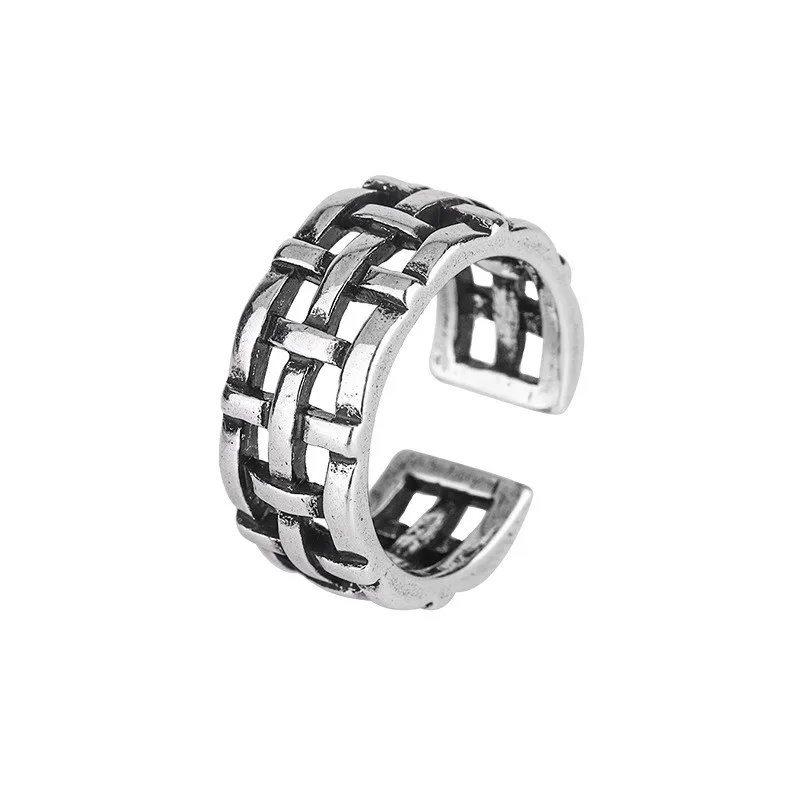 Punk New Trendy 925 Sterling Silver Geometric Weave Thai Silver Adjustable Rings For Women Girl XR203