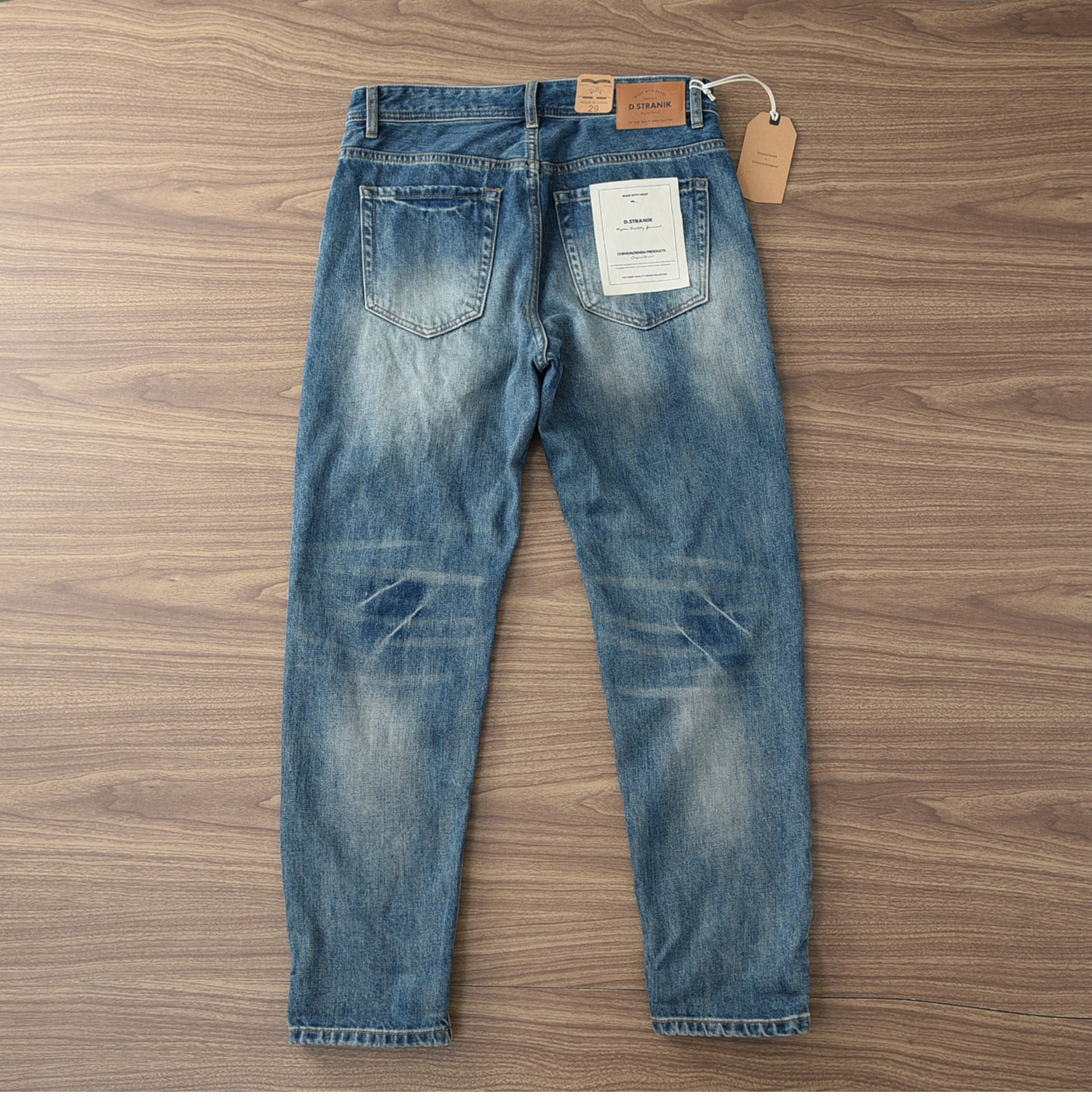 Spring and Autumn New American Retro Holes Denim Jeans Men\'s Simple 99% Cotton Washed Old Heavyweight Casual Straight Trousers