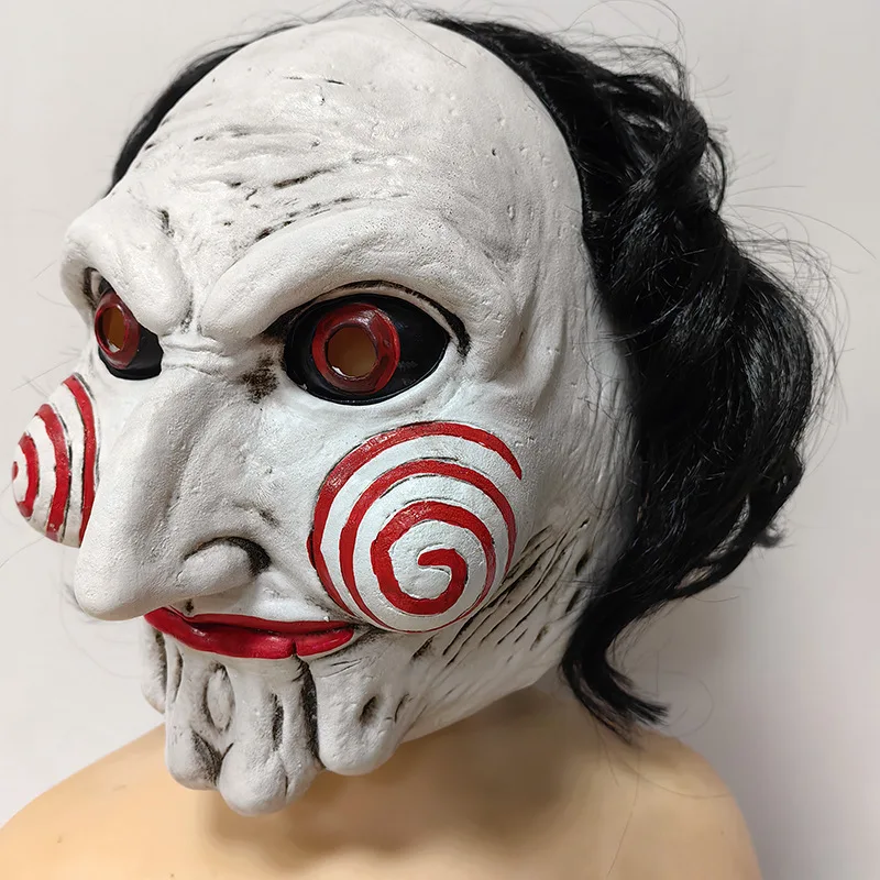 Halloween Horror Mask Saw Man Chainsaw Jigsaw Full Face Latex Mask Carnival Party Scary Haunted House NPC Cosplay Props Women