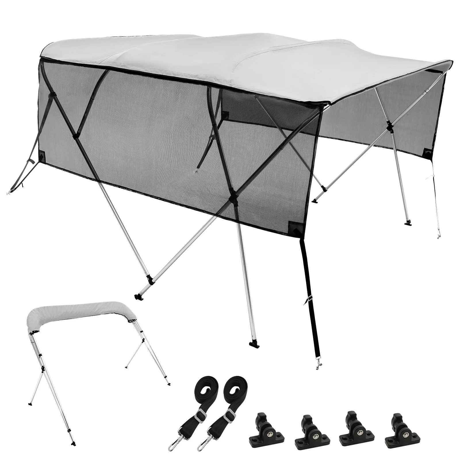 VEVOR 4 Bow Bimini Top Boat Cover, Detachable Mesh Sidewalls 600D Polyester Canopy with 1