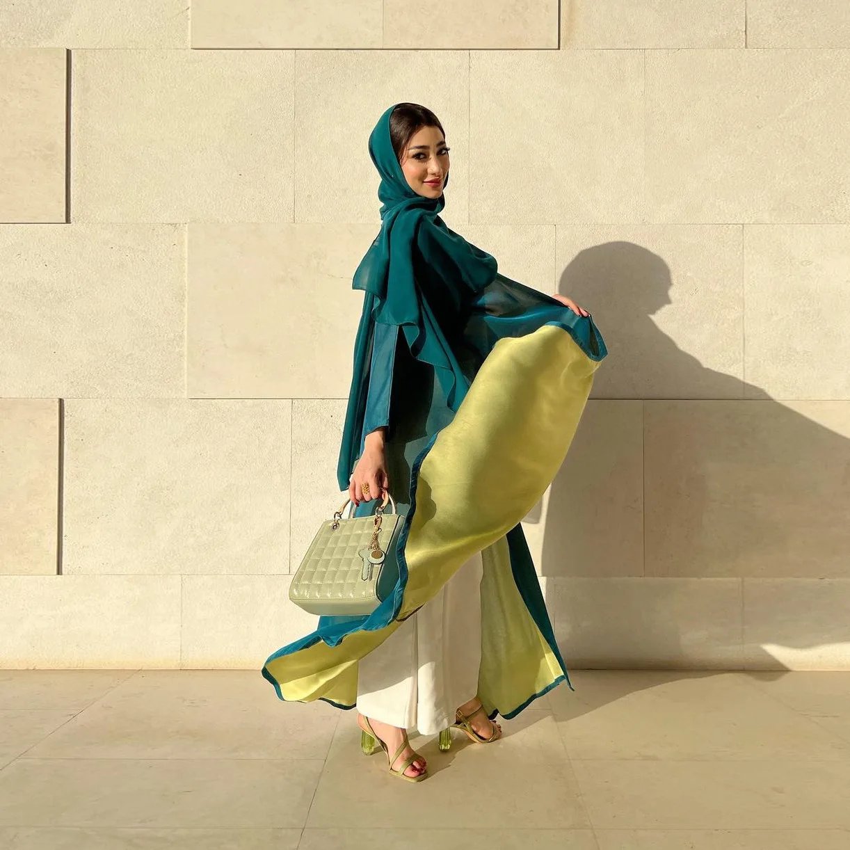 Middle East Abaya Color Block Jacket Dubai Arabian Chiffon Dress Solid Color Robe