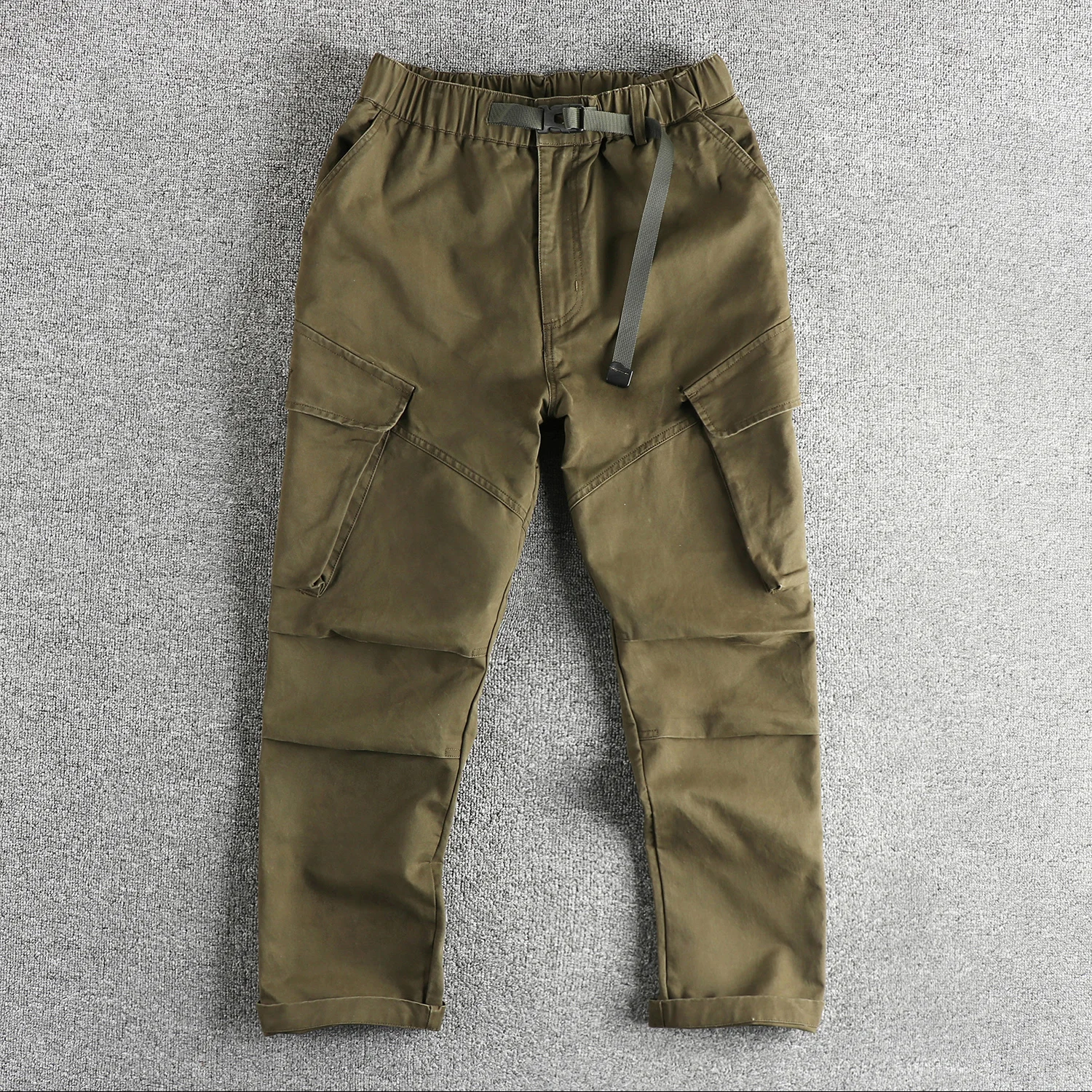 Buckle elastic waist May Khaki vintage wash made old camouflage cargo casual pants men's loose function long pants