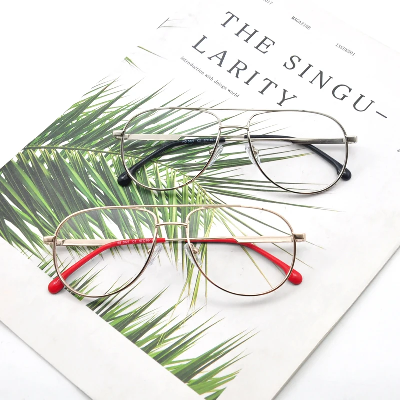 LUCIDIE Net Red The Same Double Bridge Glasses Round Metal Optical Fashion Trend Flat Mirror Frame  Men Women Eyeglasses HG5823