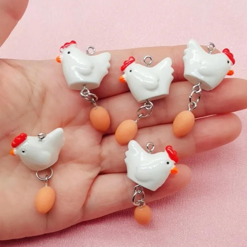 10/30 Uds. Colgante de huevo de gallina de resina de dibujos animados, accesorios para hacer joyería DIY, pendientes, collar, llavero