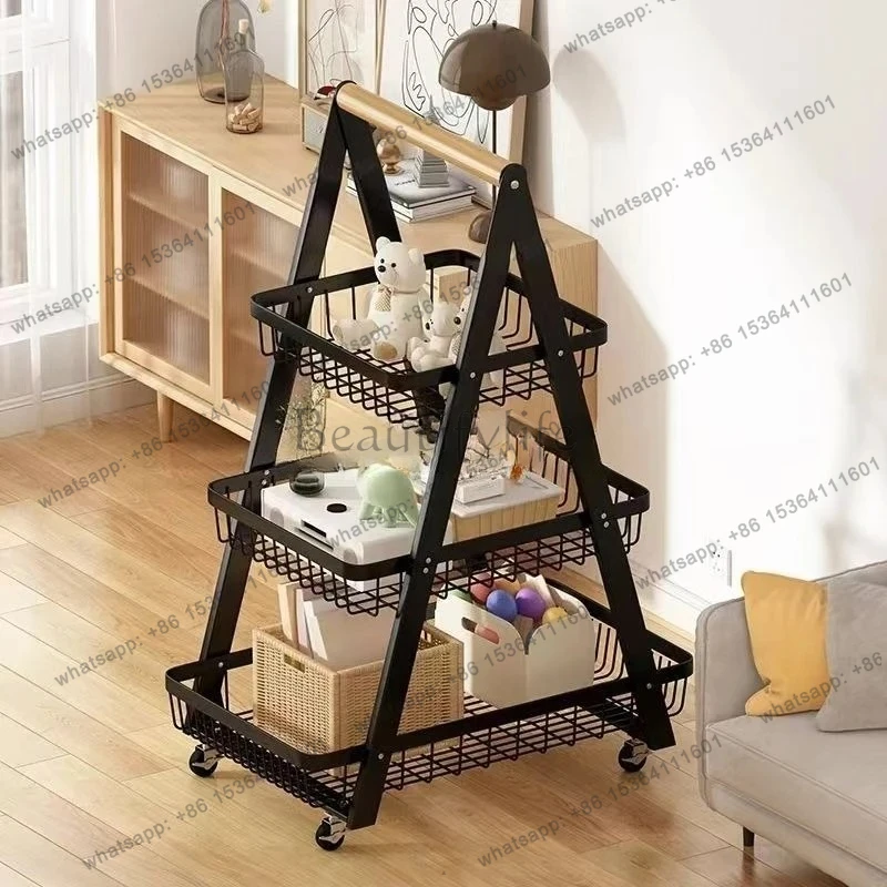 household multi-layer shelves kitchen floor-to-ceiling wheeled fruit and vegetable trolley storage shelves