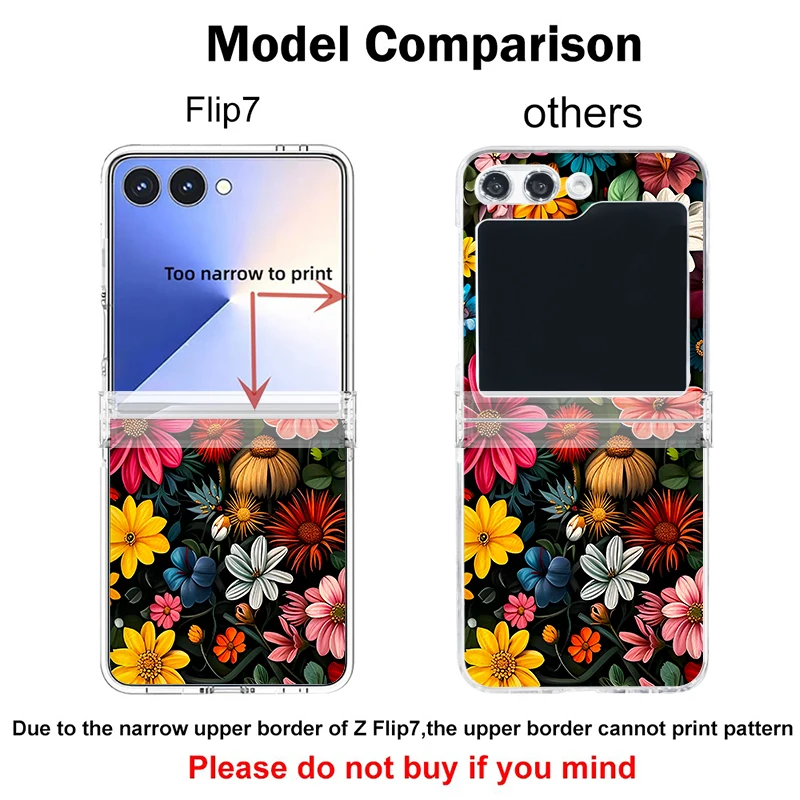 Colorful Flower Patterned Phone Case For Samsung Galaxy Z Flip 8 7 FE 6 5 4 3 5G Z Flip7 Flip8 Flip6 Folding Hard PC Clear Cover view 5