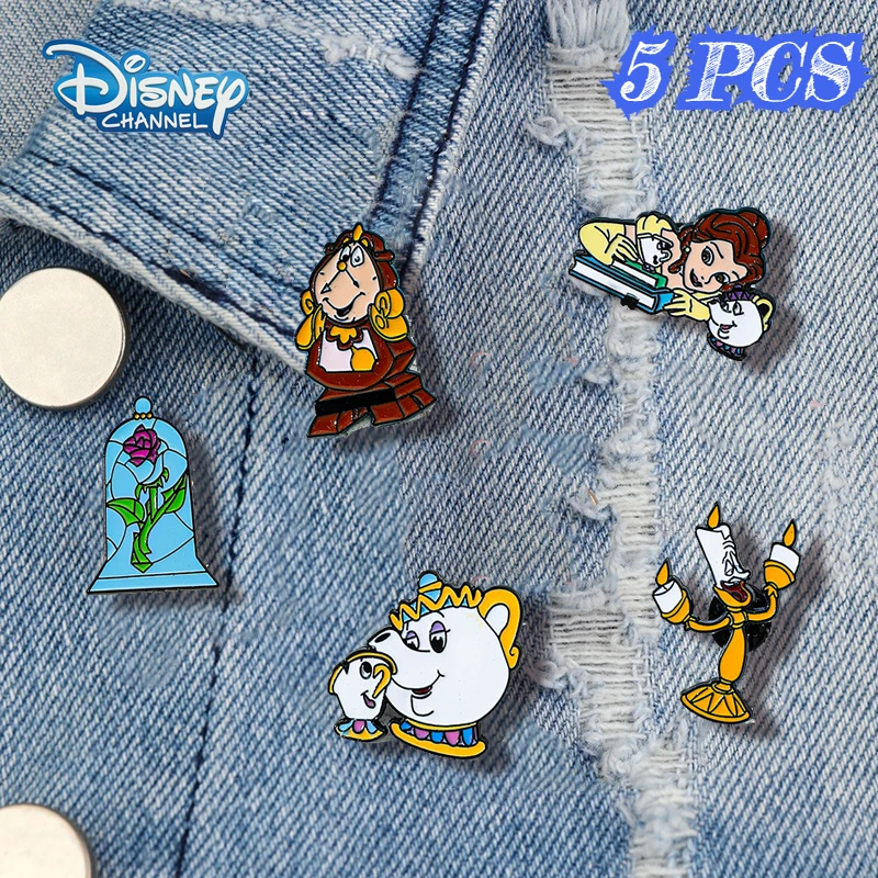 Broche creativo de La Bella y La Bestia de Disney, bonitos personajes de dibujos animados, insignia de Metal, bolsa, accesorios decorativos de tela, juguetes para niños