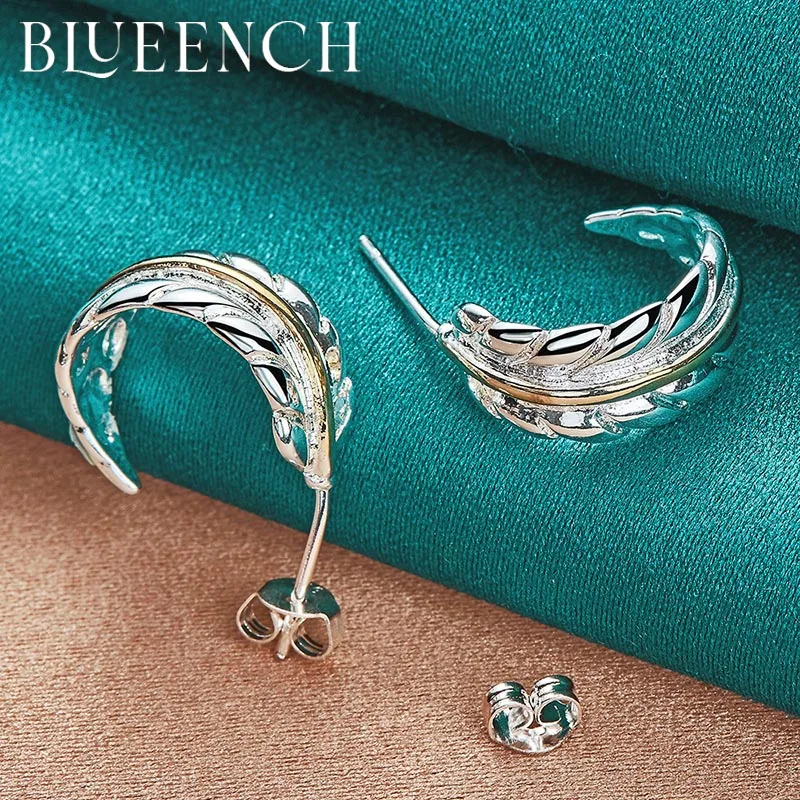 

Blueench 925 Sterling Silver Feather Stud Earrings Earrings for Women Proposal Wedding Charm Simple Fashion Jewelry