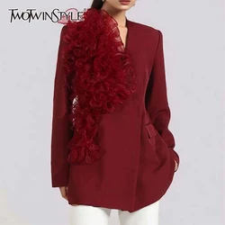 TWOTWINSTYLE Solid Spliced Appliques Slimming Blazers For Women Notched Collar Long Sleeve Party Chic Blazer Female Fashion New