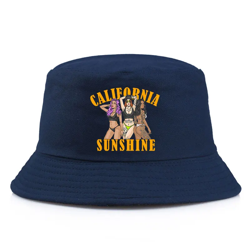 California Girl Sunshine Print Reversible Bucket Hat Adult Outdoor UV Protection Panama Hats Fashion Ladies Travel Visor Caps