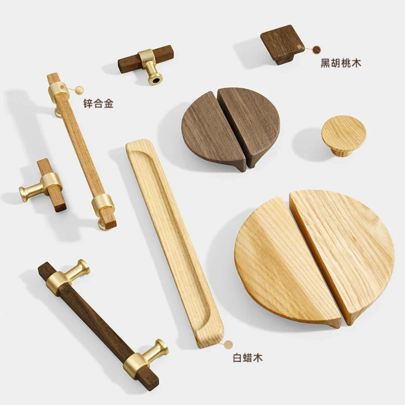 Modern Minimalist Kitchen Cabinet Handle Wood Pull Furniture Handle for Wardrobe Black Walnut Nordic Wardrobe Wooden Handle