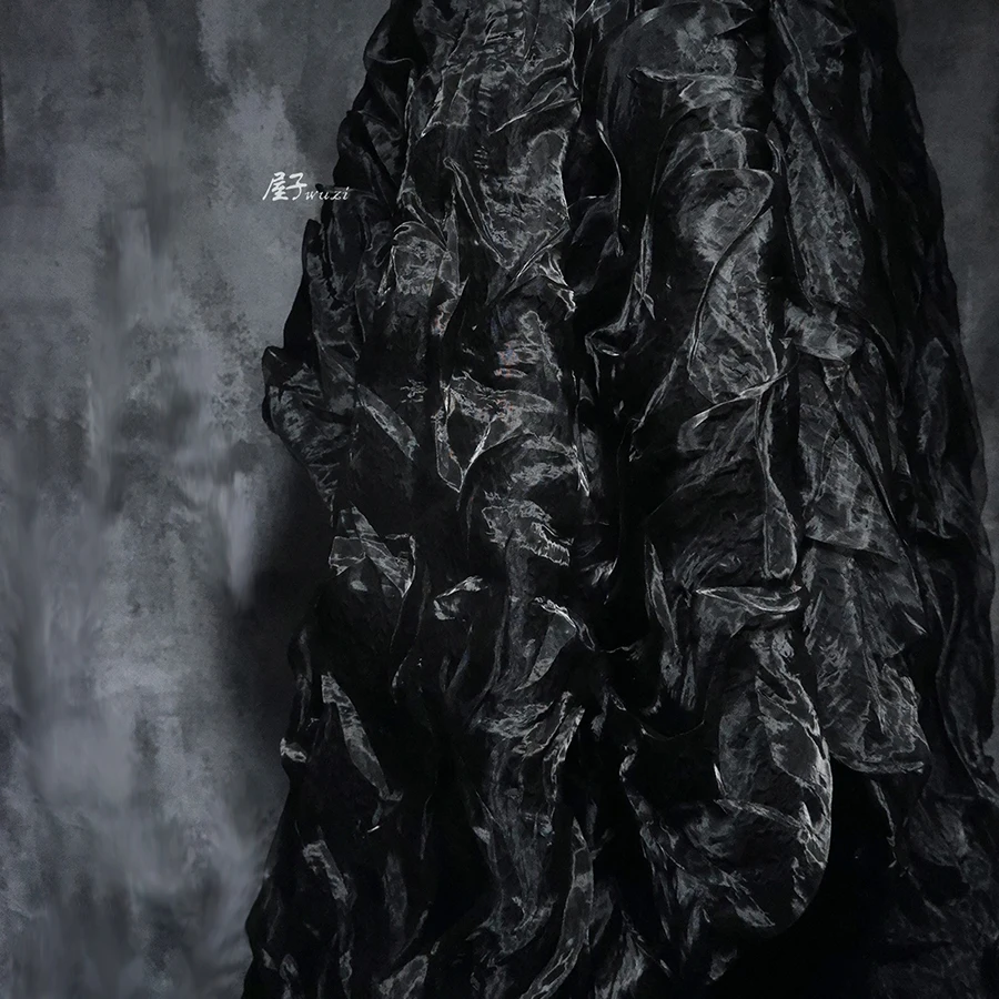 

Black Double-layer Three-dimensional Large Wave Feeling Space Lace Gauze Surface Countryside Top Dress Fabric Designer Fabric