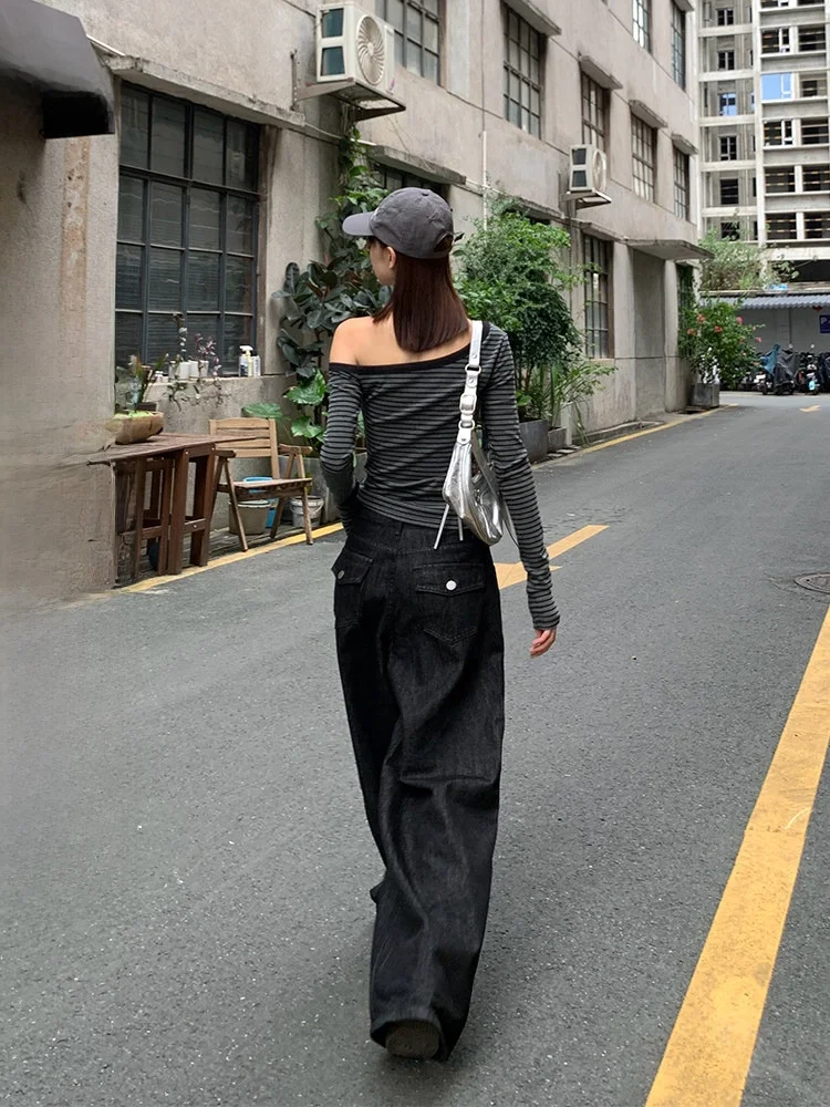 

Song Zhengen Ретро прямые джинсы с высокой талией, женские свободные длинные брюки, осенние сезонные модные женские джинсы премиум-класса