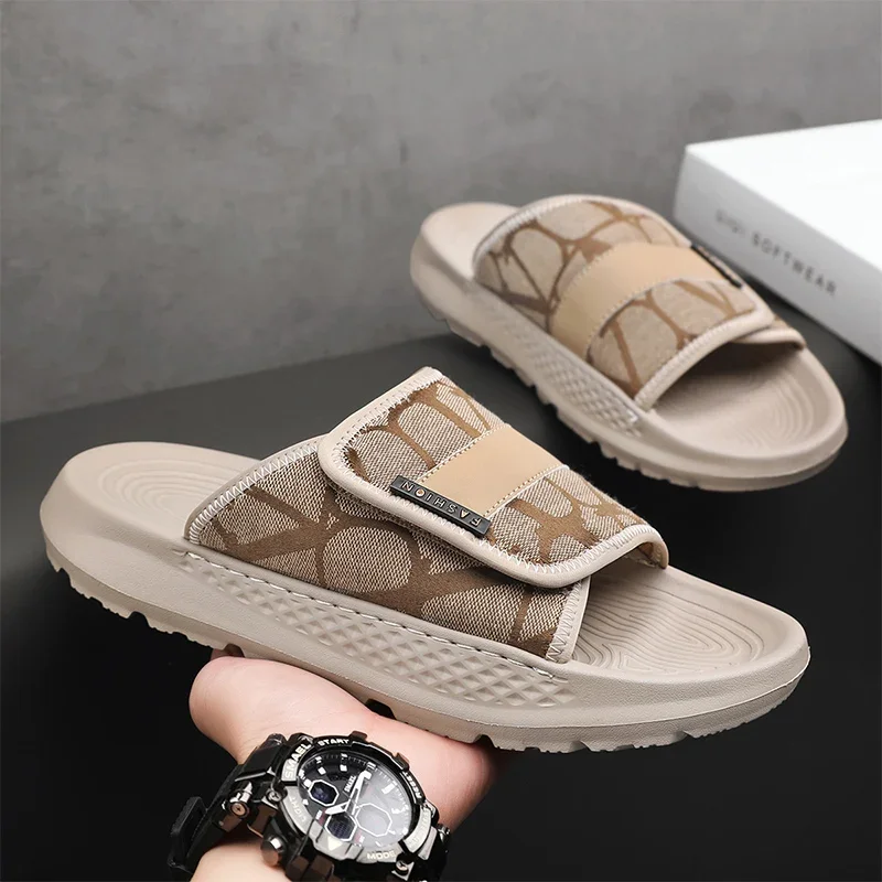 

Летние мужские лаконичные повседневные тапочки на толстой подошве, удобная дышащая пляжная обувь из ЭВА на мягкой подошве, модные мужские нескользящие прогулочные сандалии
