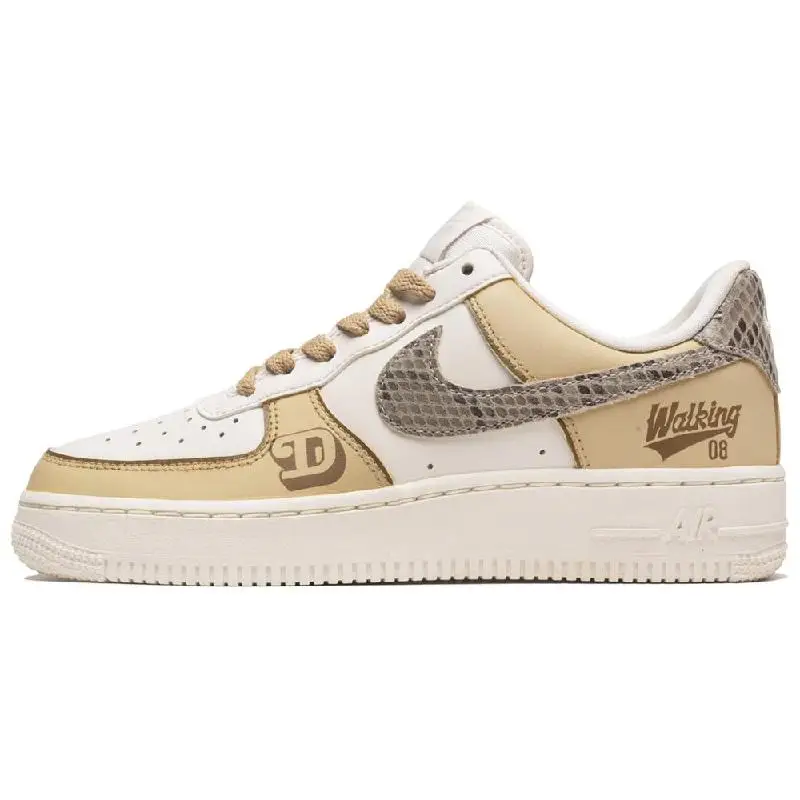 

[Custom Snake pattern Maillard]Nike Air Force 1 Low-Top Skateboard Shoes Women's White