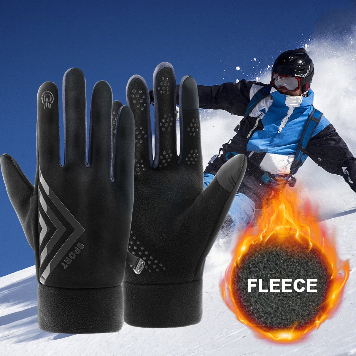 WRELS Winter Warm Thermo Gloves Thermo Gloves Plus Velvet Gloves Waterproof Touch Screen Gloves for Men Women Outdoor Sport