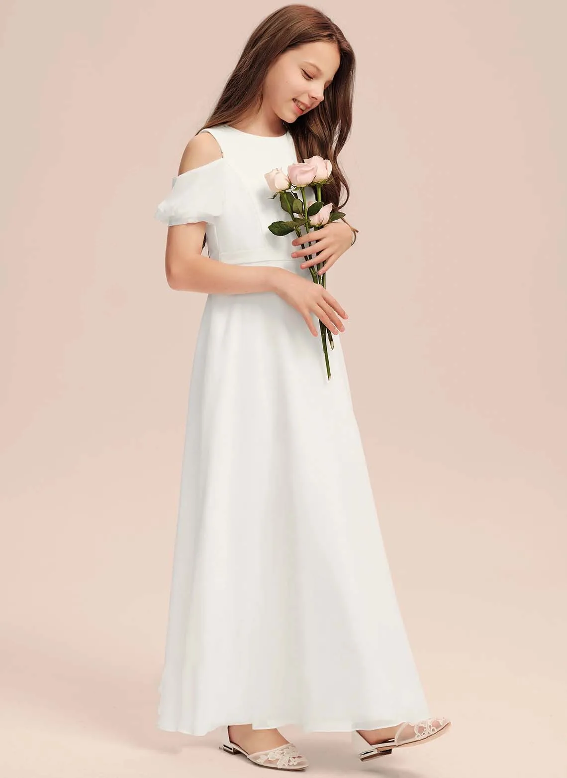 A Line Scoop Floor Length Chiffon Junior Bridesmaid Dress Evening Dress New Elegant Banquet Gowns