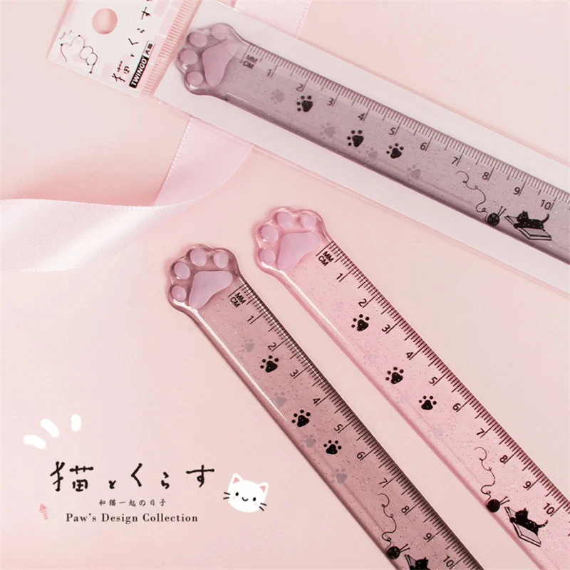 15cm Cute Cat Paw Plastic Straight Rulers Kawaii School Office Supplies Planner Accessories Student Prize Cute ruler Drafting