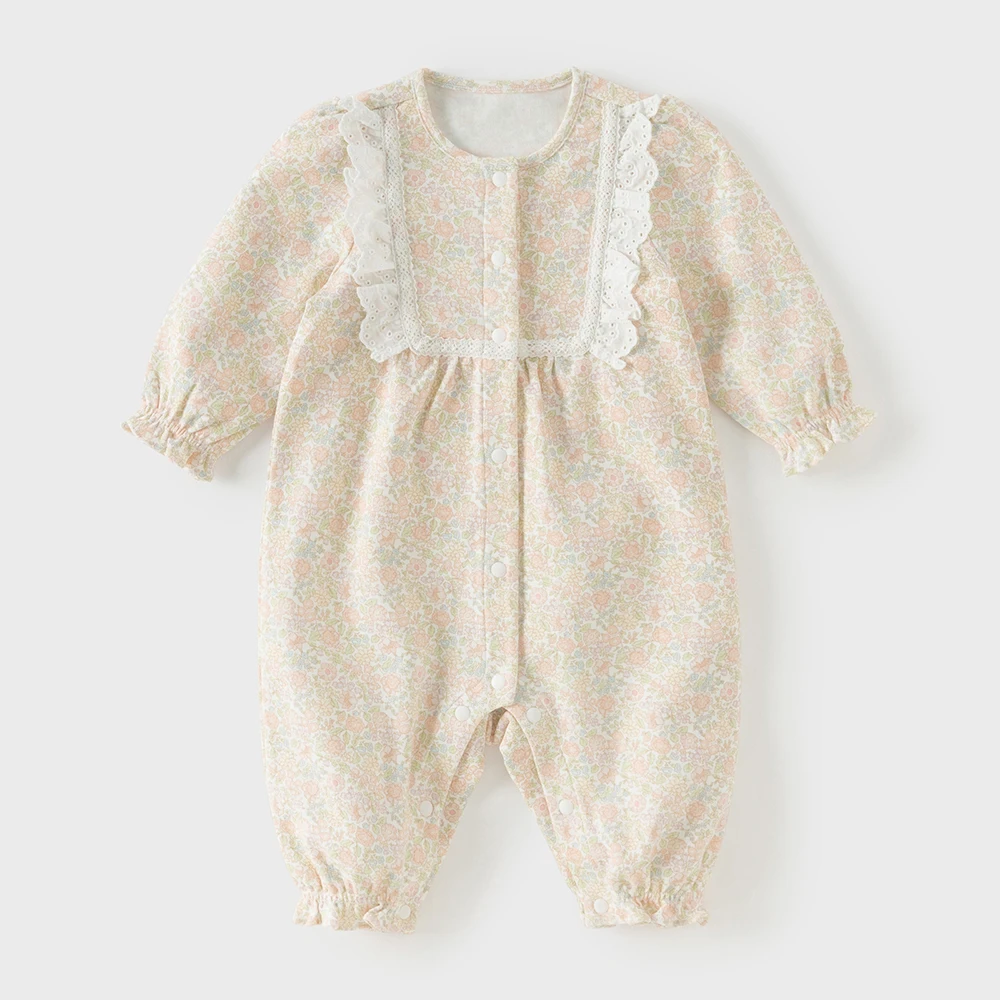 Dave Bella Newborn Spring Floral Jumpsuit Creeper Girls Cotton Printed Cute Romper Baby Princess Party Clothes DB1260830