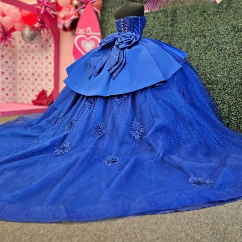 Personalizado azul real quinceanera vestidos querida flor rendas até 15 16 anos meninas baile de formatura vestido de festa de aniversário vx