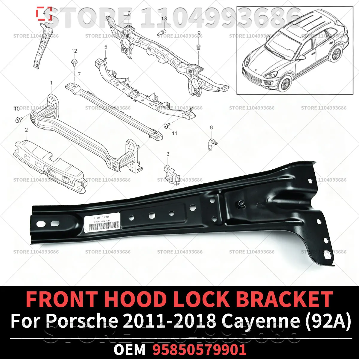 For Porsche 2011 2012 2013 2014 2015 2016 2017 2018 Cayenne Base GTS S (92A) FRONT HOOD LOCK BRACKET OEM 95850579901 95850579900