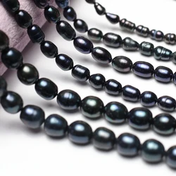 A Grade Natural Freshwater Pearl Black Dyed Rice Loose Spacer Beads for Jewelry Making Supplies DIY Necklace Bracelet Accessory