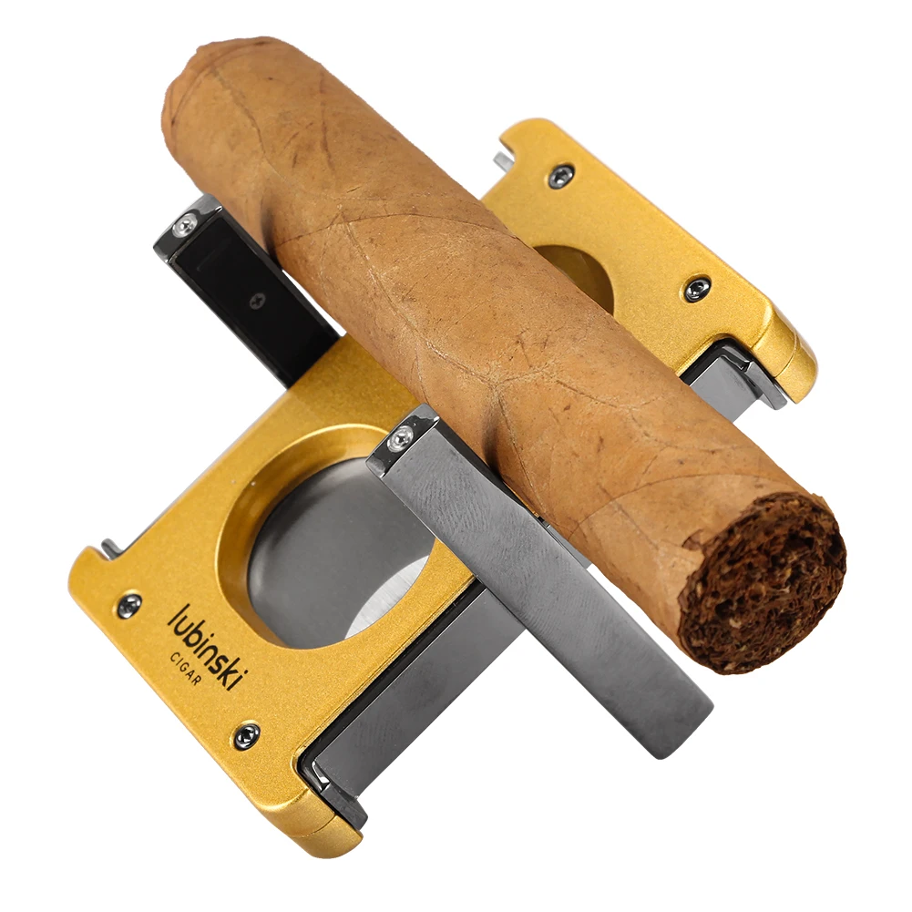 Lubinski 4-In-1 Cigar Cutter Sharp Blade Smoking V Cut Cigar Guillotine Metal Cigar Punch Holder Gift Box