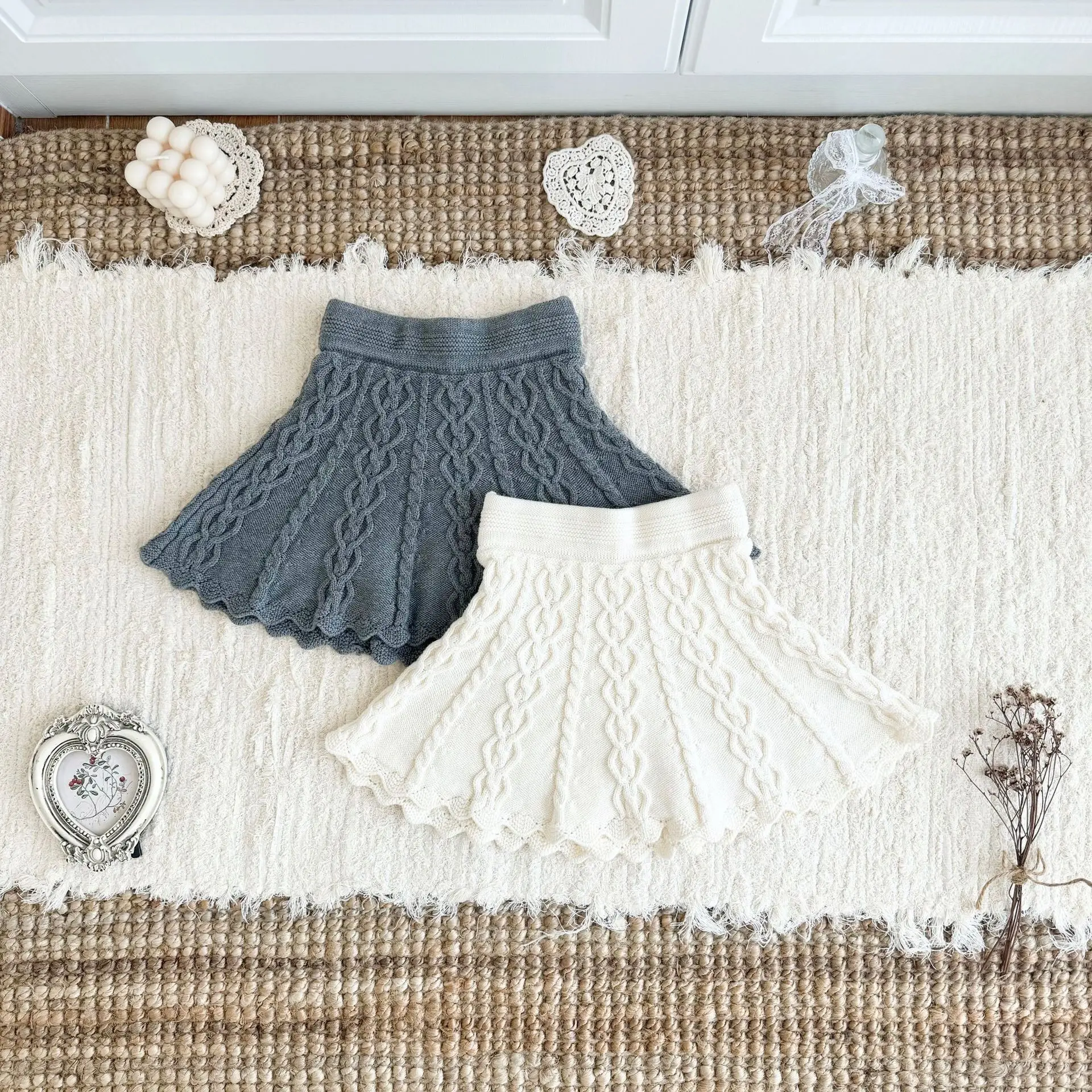 2026 Fall Winter Fashion 2026 Girls Knit Skirt New Twist Rope Cable Knit Kids Safety Shorts Short Skirt
