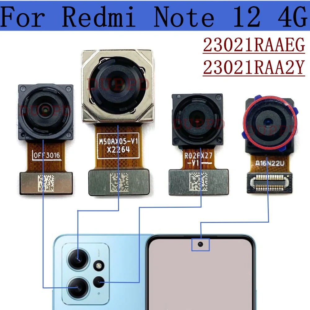 

Rear Camera For Xiaomi Redmi Note 12 4G 23021RAAEG, 23021RAA2Y Original Mian Back Front Selfie Camera Module Flex Cable Parts