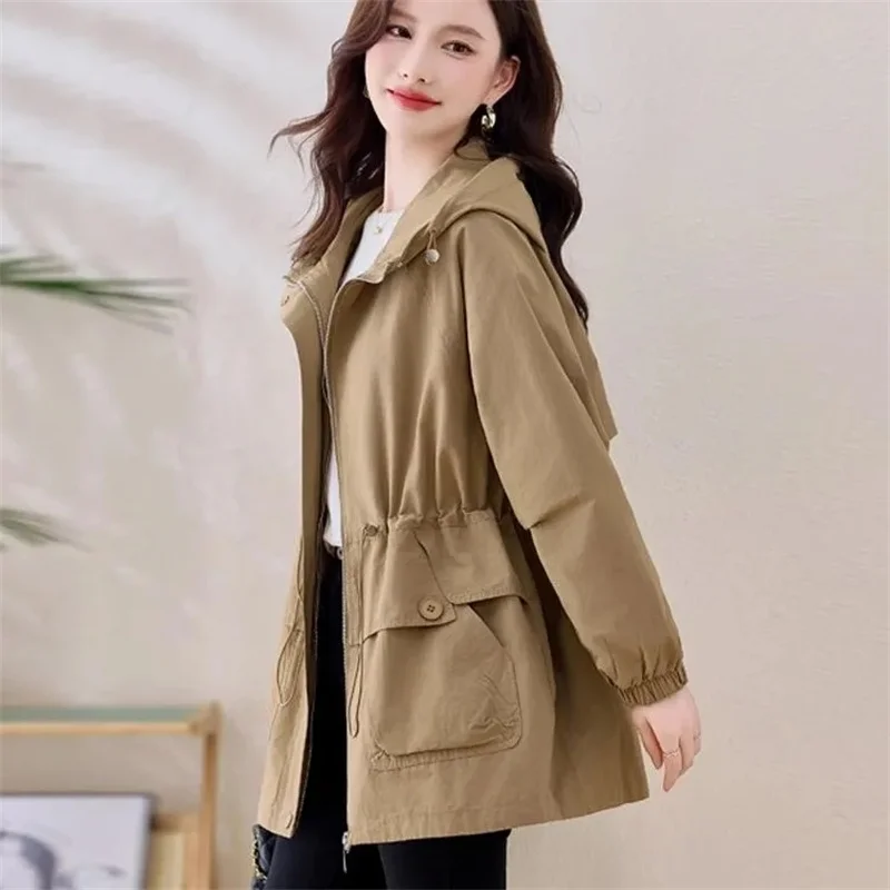 

Women's Jacket Medium-length Loose-fit Casual Windbreaker Jacket Spring Autumn 2026 New Style Hooded Trench Coat Fashionable