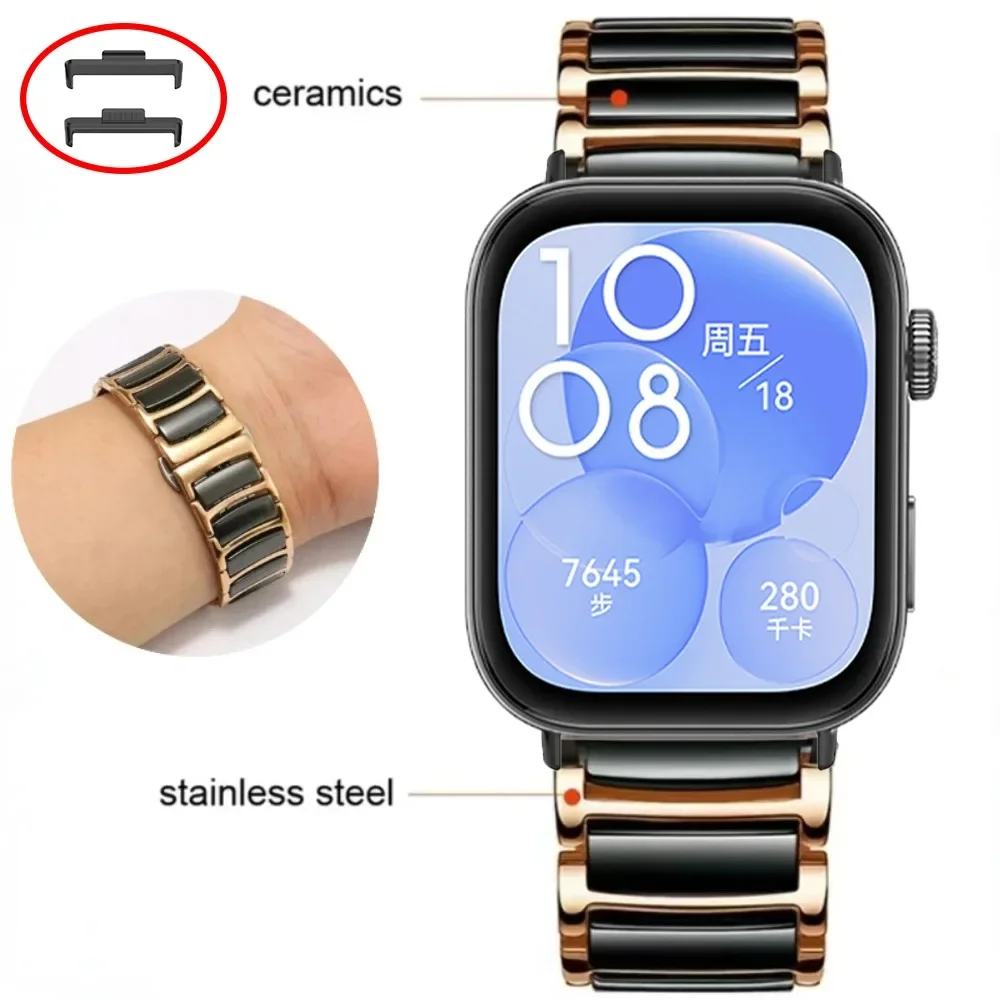 

Ceramic+Metal Strap For Huawei Watch Fit 3/4/4 pro Stainless Steel buckle Replaceable Belt For Huawei Watch Fit 3 Bracelet band
