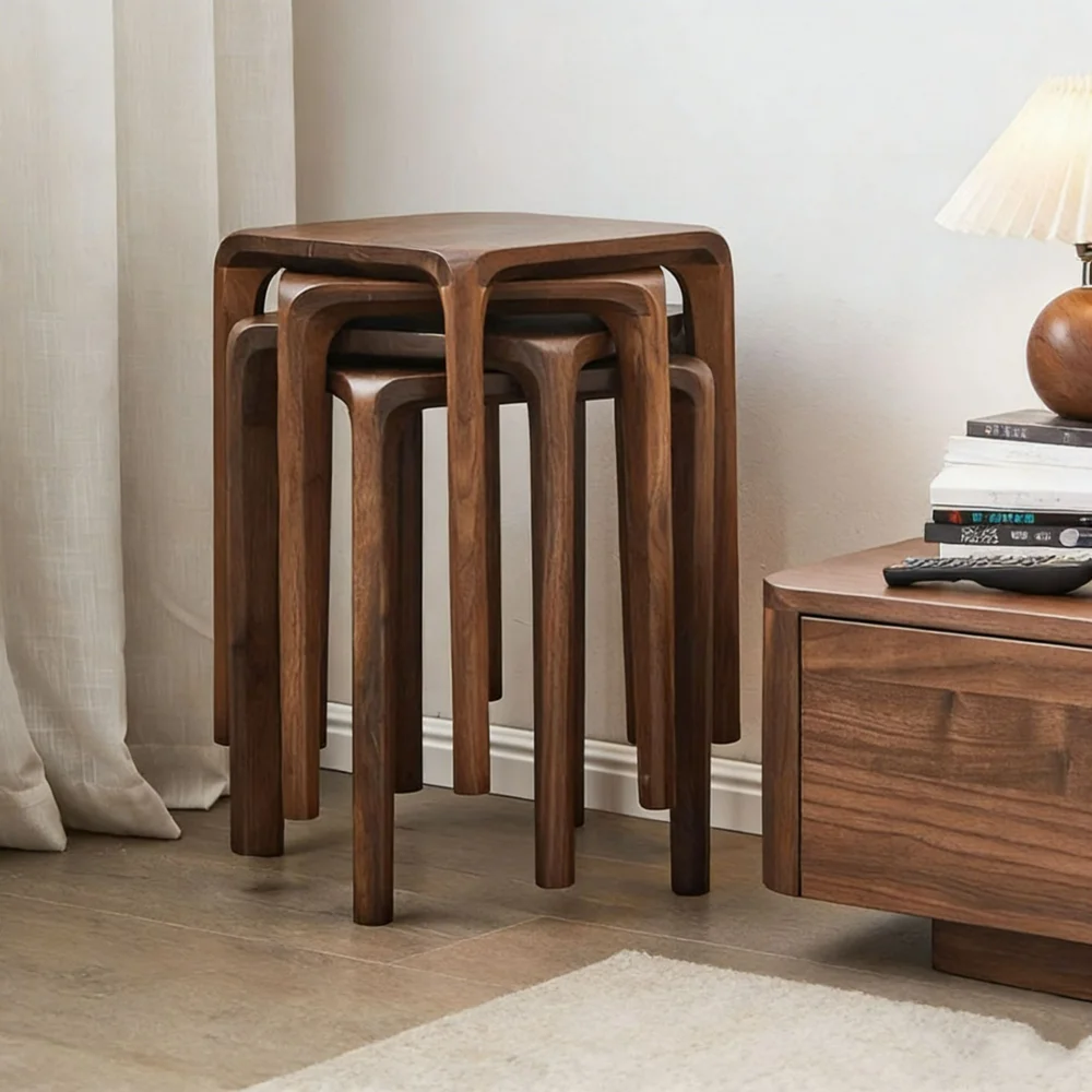 Black Walnut Wood Square Stool Solid Wood Stool Household Small Dining Stool Restaurant Stool Stackable Suitable For Living Room