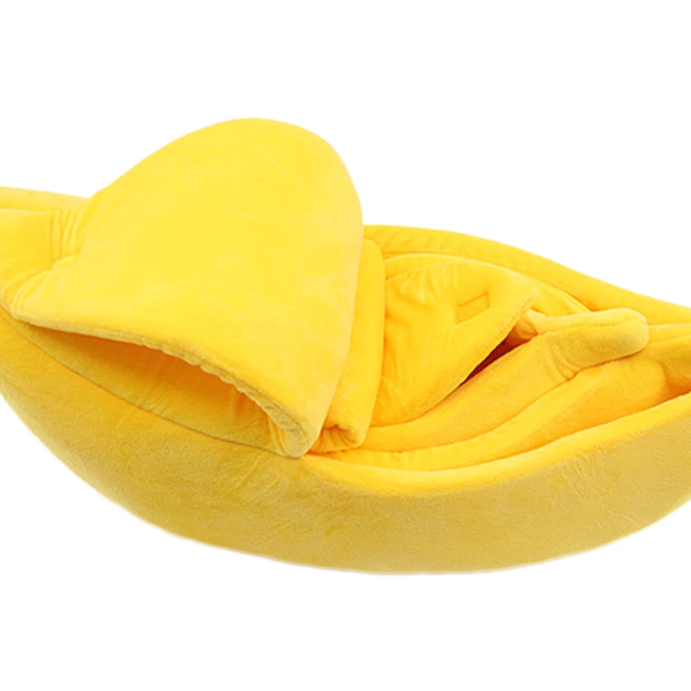 Detachable Banana Pet Bed Warm Dog Cat Cushion S Yellow Soft PP Cotton Cozy Autumn Winter Gift Pet Bed