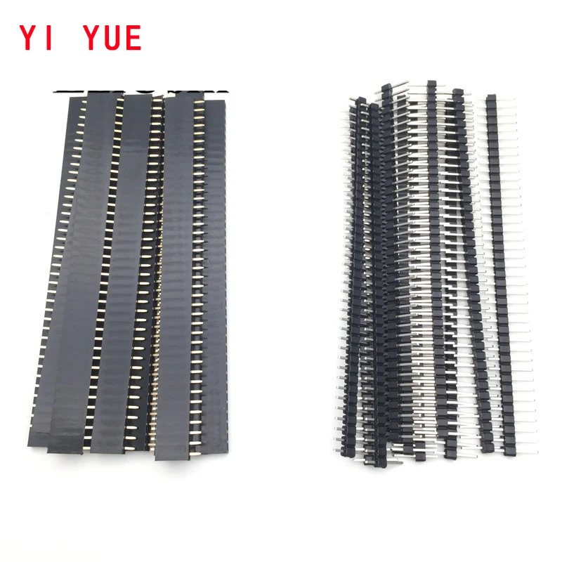 20pcs 10 pairs 40 Pin 1x40 Single Row Male and Female 2.54 Breakable Pin Header PCB JST Connector Strip for Arduino Black