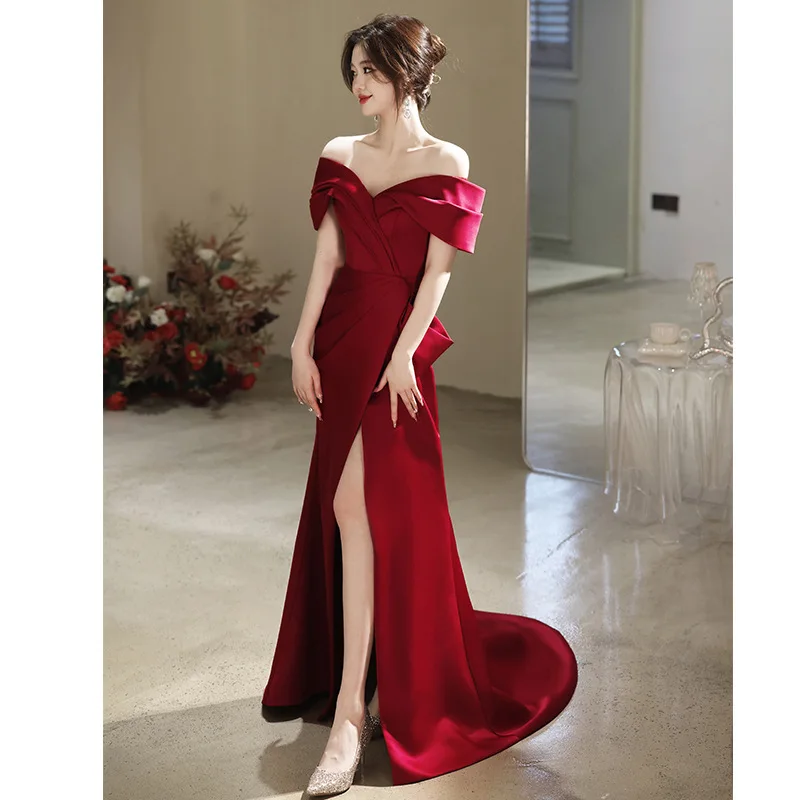 Bride Off Shoulder Wedding Dresses Formal Long Mermaid High Split Party Gowns Toast Clothing Vestidos