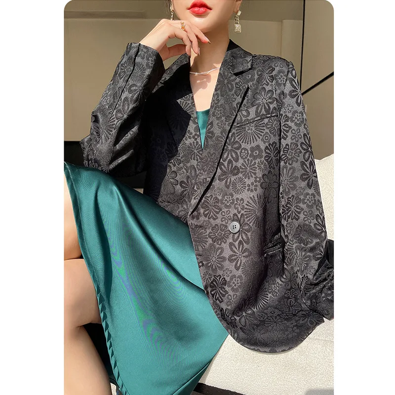 SuperAen Spring Autumn 2024 New Spring Suit Jacquard Suit Overcoat Women's Loose Top Korean Design Blazer