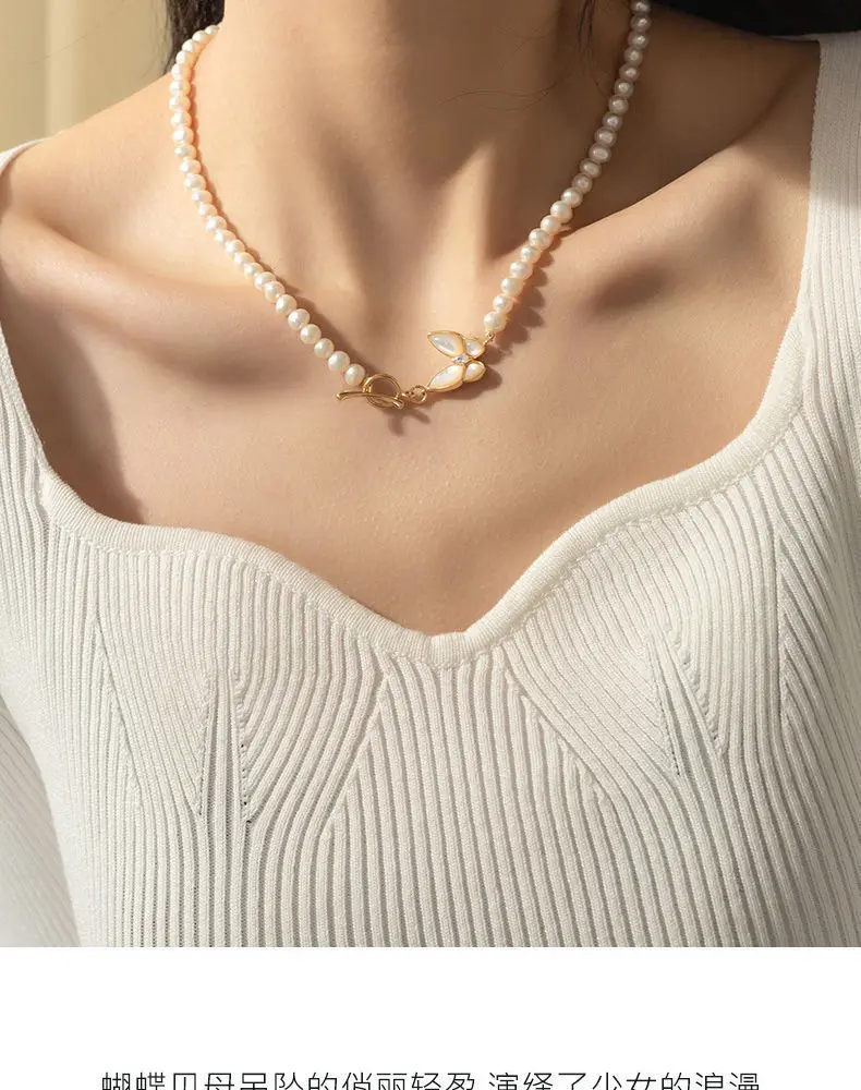 18 بوصة/45 سنتيمتر نوعية ممتازة حقيقية لطيفة 6-7 مللي متر جنوب البحر الأبيض اللؤلؤ قلادة لذيذ فراشة المشبك مناسبة لأي مناسبة #3