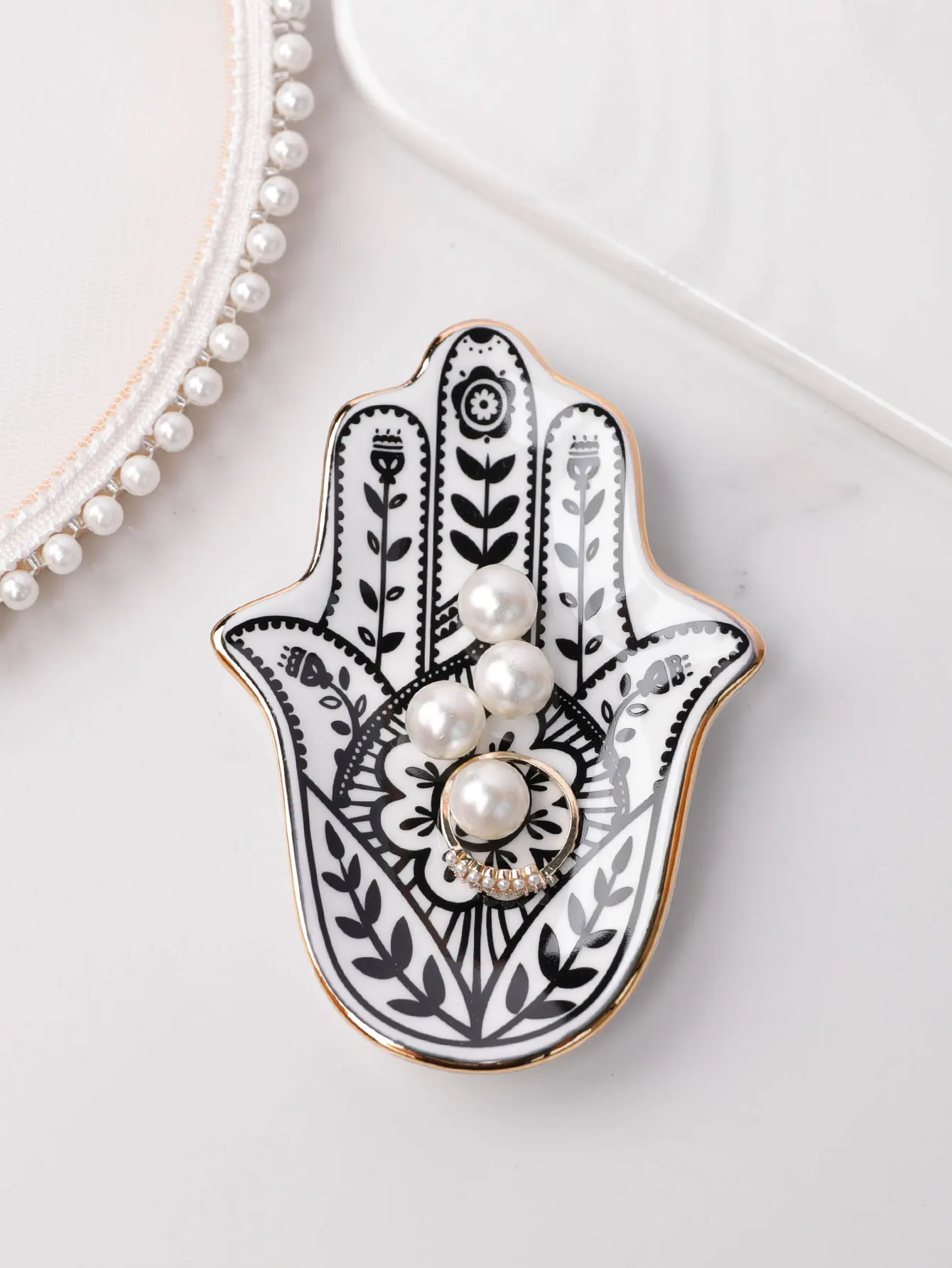 Ceramic Hand Trinket Dish, Small Jewelry Tray, Decorative Plate, Hamsa Hand, Crafts Decoration, Europe - view 3