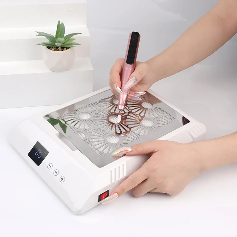 Brushless 85W Motor Portable Cordless Rechargeable Nail Vacuum Cleaner Powerful Nail Table Manicure Nail Dust Collector