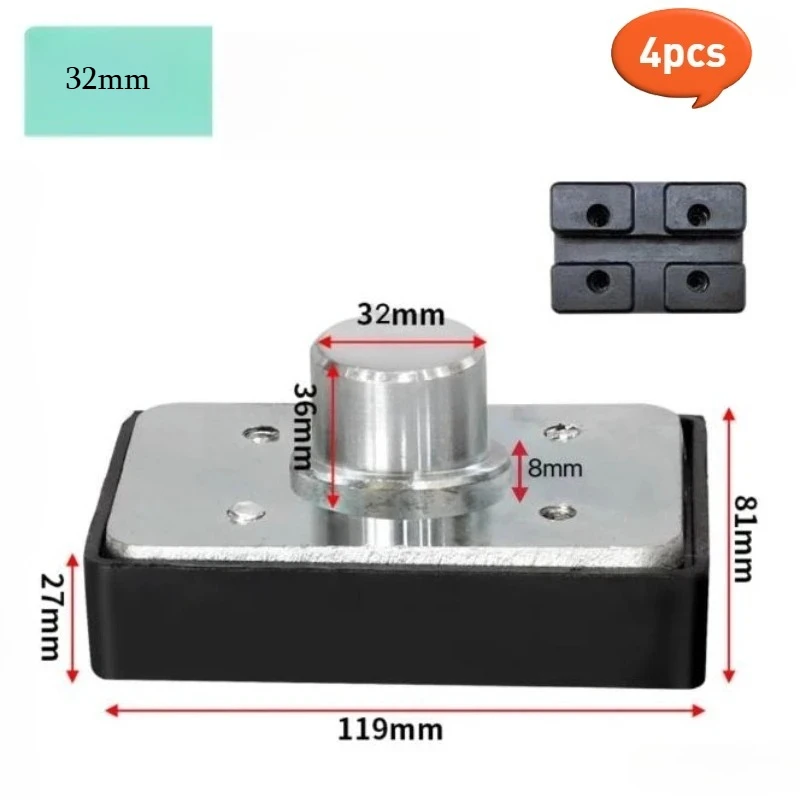 4Pcs Heighten Feet Pads Shaft Diameter 32mm Car Lift Rectangular Rubber Tray