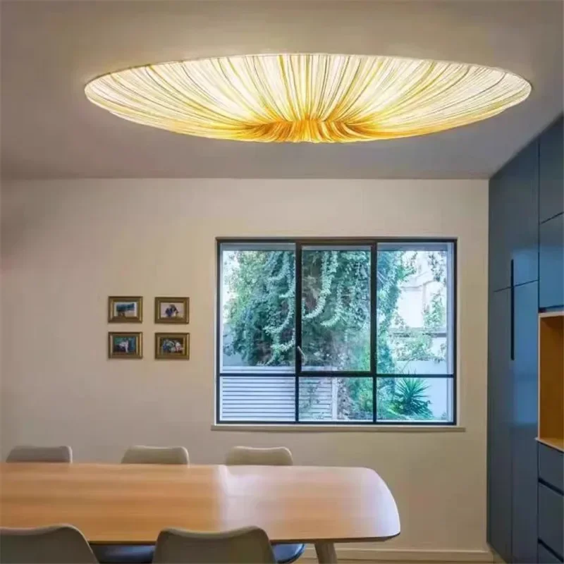2026 وابي سابي Led النسيج ضوء السقف جولة الصحن الطائر مصباح غرفة المعيشة غرفة الطعام مطوي مصباح غرفة نوم مطعم معلق